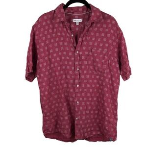 Peter Millar Mens Linen Short Sleeve Button-Down Shirt M Red Floral Print